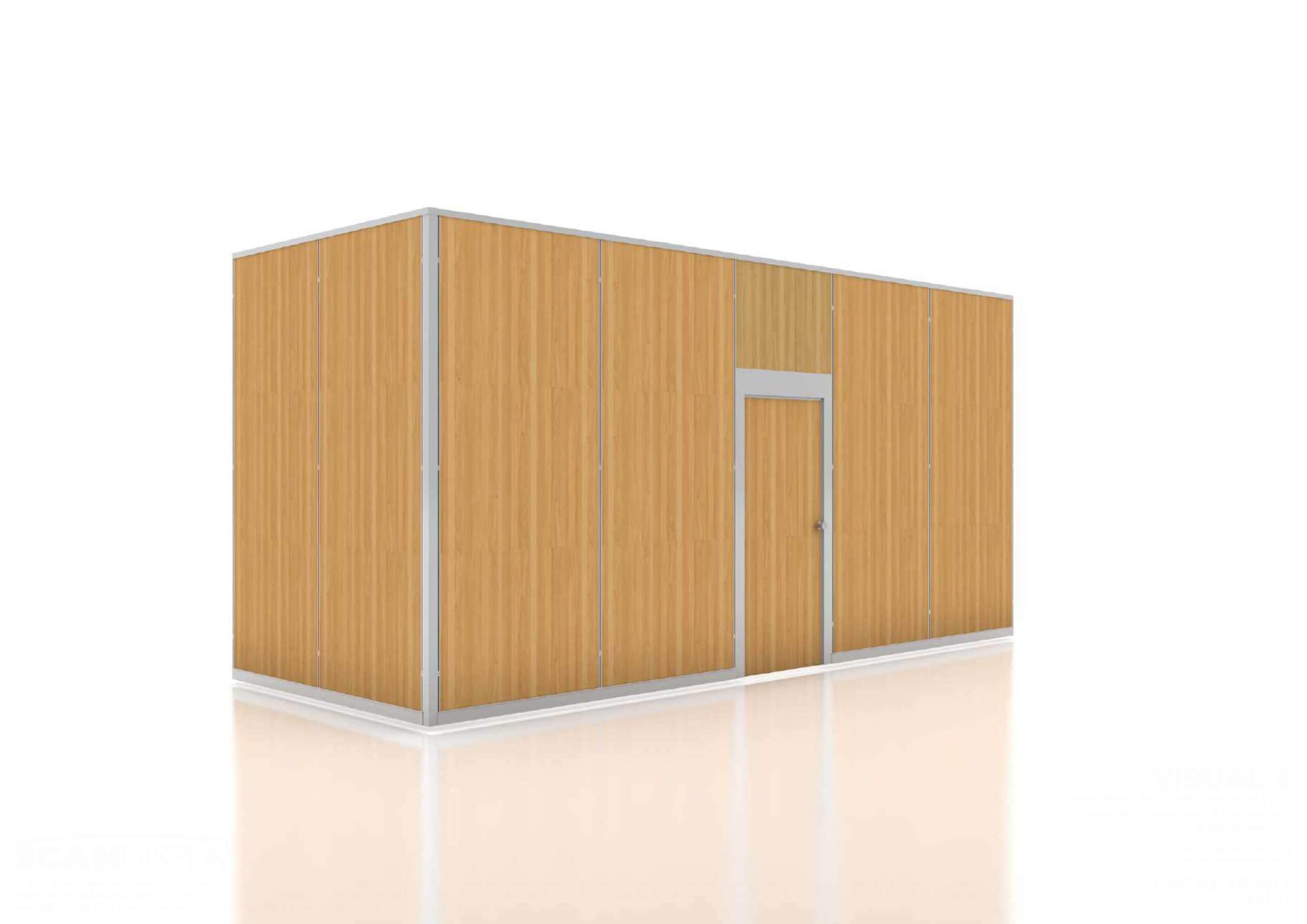 Wooden storage container with metal frame and door for secure storage.