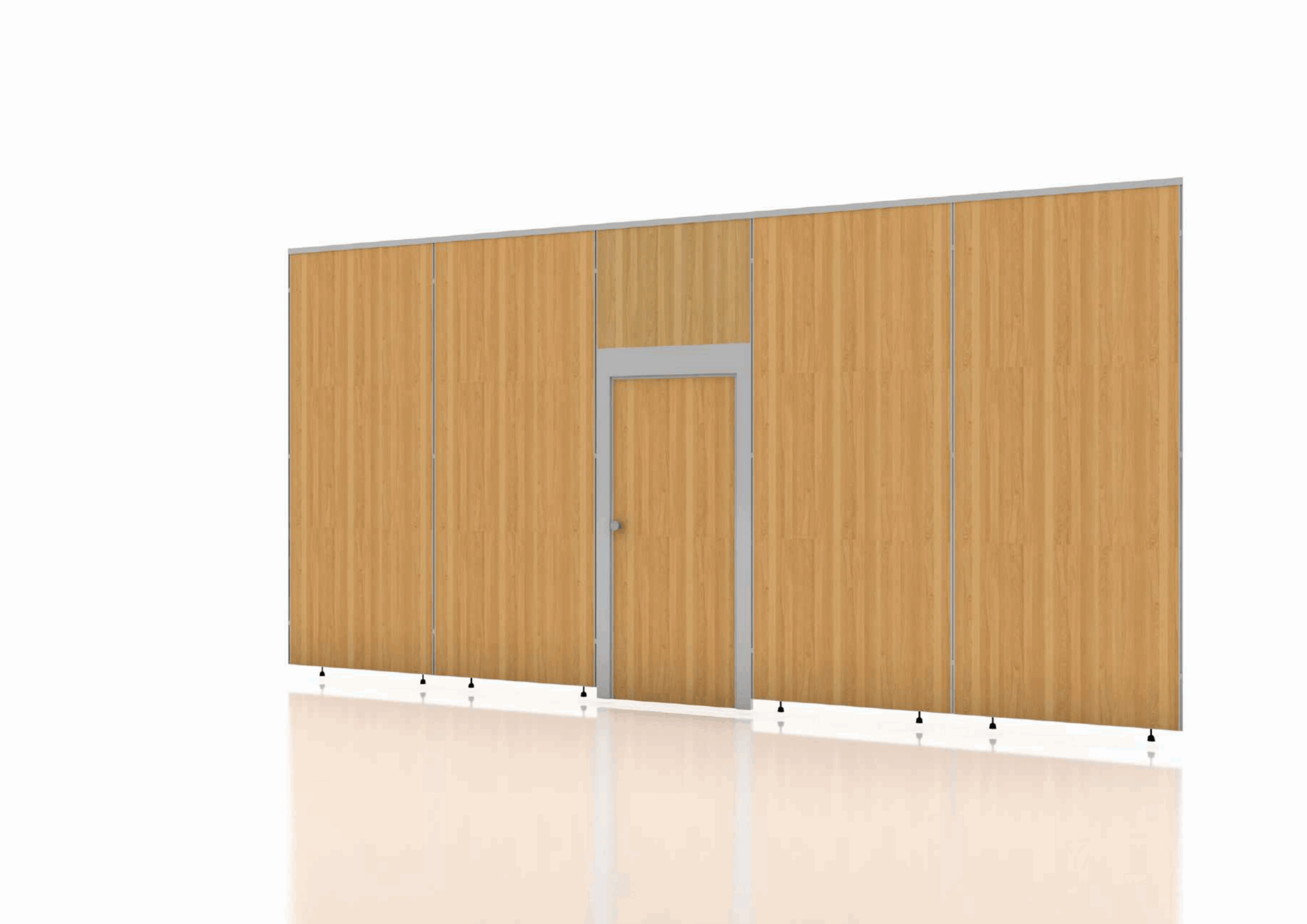 Wooden modular wall with door by Cliplok 54 for versatile space division.